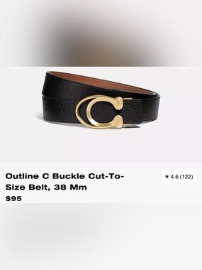 Coach Men's Black Leather Belt with Gold Signature Buckle